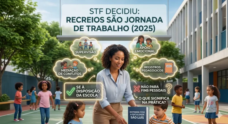 Professor em ambiente escolar durante o recreio dos alunos.