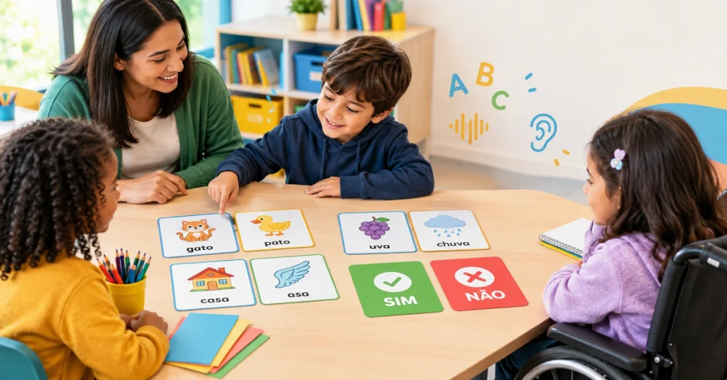 Rima ou não rima? Atividade de rimas adaptada para trabalhar consciência fonológica com inclusão